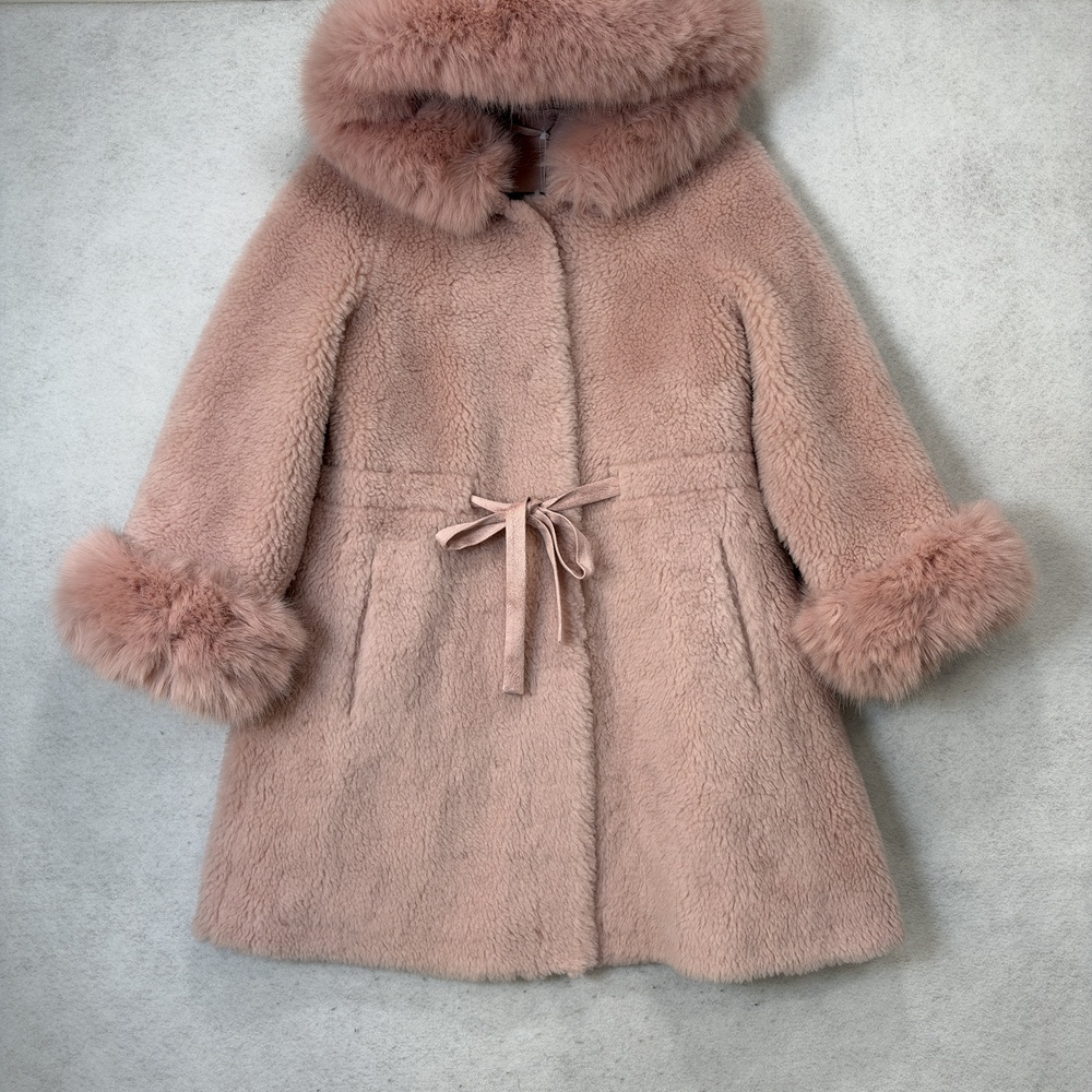 GOELIA Coat Womens Medium Pink Faux Shearling Hooded Fur Trim Parka 1BCR6E600